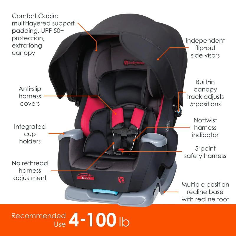 Baby Trend Cover Me 4-in-1 Convertible Car Seat feature call outs