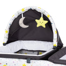 Load image into gallery viewer, Baby Trend Nursery Center Playard canopy with two hanging toys on the napper