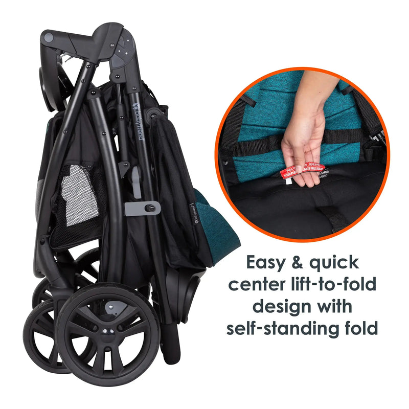 Baby Trend Tango Stroller easy and quick center lift to fold design with self standing fold