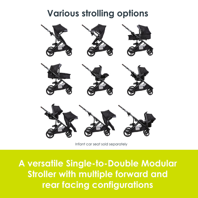 Baby Trend Morph Single to Double Modular Stroller versatile single to double modular stroller with multiple forward and rear facing configurations