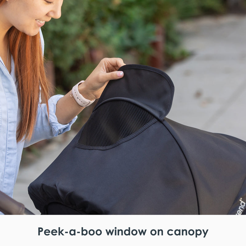 Baby Trend Morph Single to Double Modular Stroller peek-a-boo window on canopy