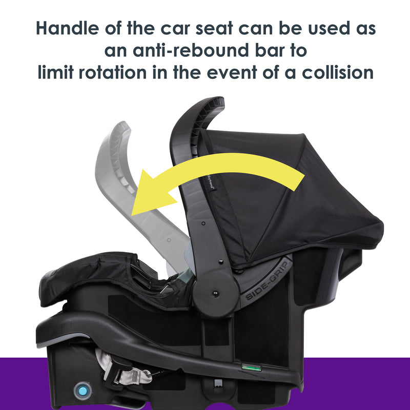 Baby Trend EZ-Lift PLUS Infant Car Seat handle can be used as an anti-rebound bar to limit rotation in the event of a collision