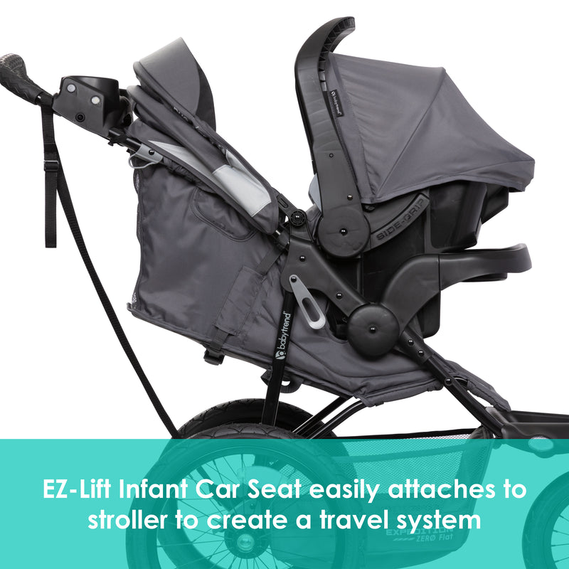 Baby Trend Expedition Zero Flat Jogging Stroller infant car seat easily attaches to stroller to create a travel system
